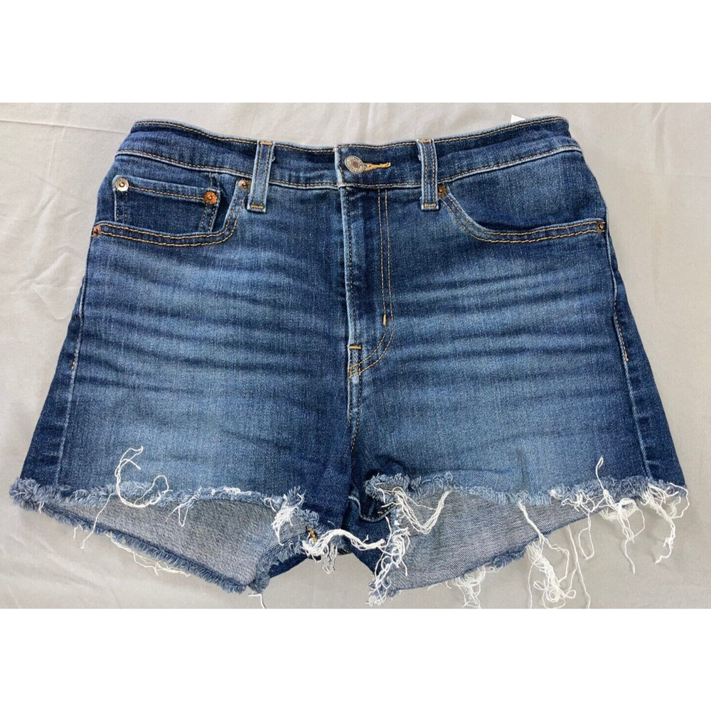 Levi's Cutoff Fray Stretch Denim 'High Rise Shorts'. Whiskers. Women's 28, GUC!